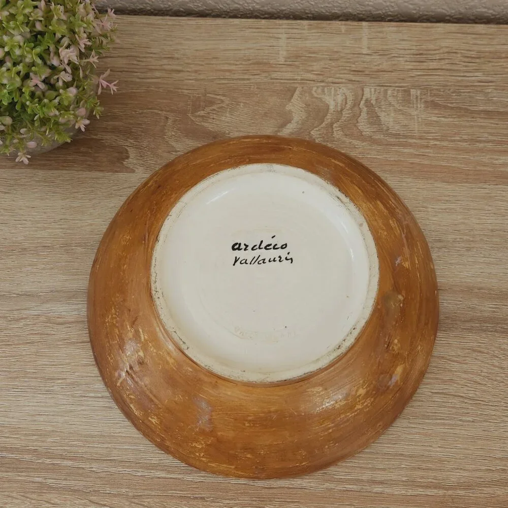 Vintage Ardeco Vallauris Mid Century Starburst Glazed Pottery Earth Tone Bowl